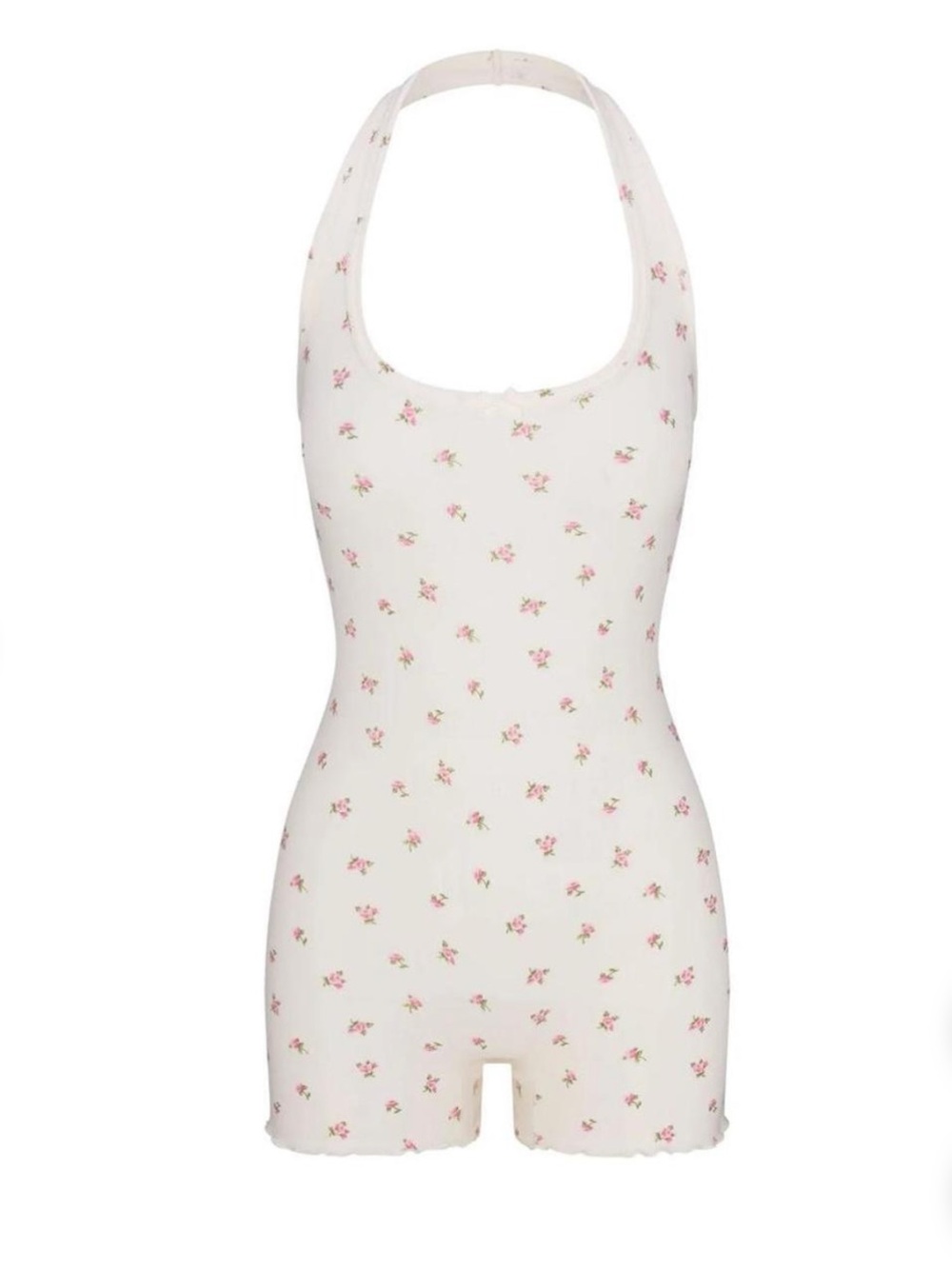 SKIMS NWT Pointelle Halter Onesie Pink Rosebud Print Sz Small